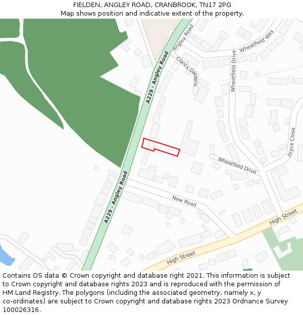 FIELDEN, ANGLEY ROAD, CRANBROOK, TN17 2PG: Location map and indicative extent of plot