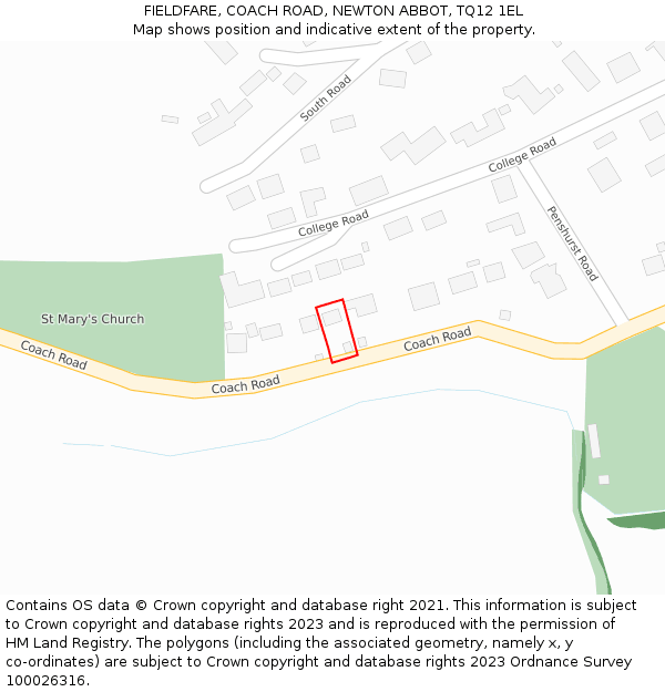 FIELDFARE, COACH ROAD, NEWTON ABBOT, TQ12 1EL: Location map and indicative extent of plot