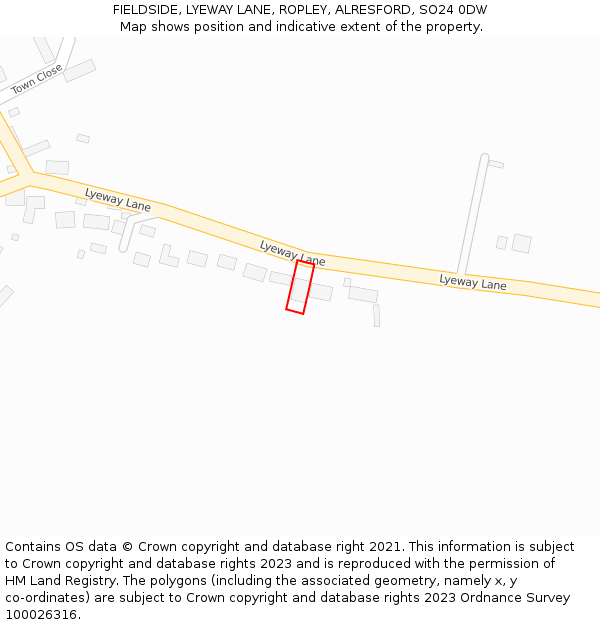 FIELDSIDE, LYEWAY LANE, ROPLEY, ALRESFORD, SO24 0DW: Location map and indicative extent of plot
