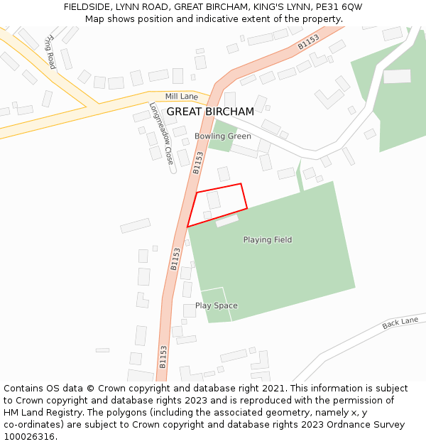 FIELDSIDE, LYNN ROAD, GREAT BIRCHAM, KING'S LYNN, PE31 6QW: Location map and indicative extent of plot