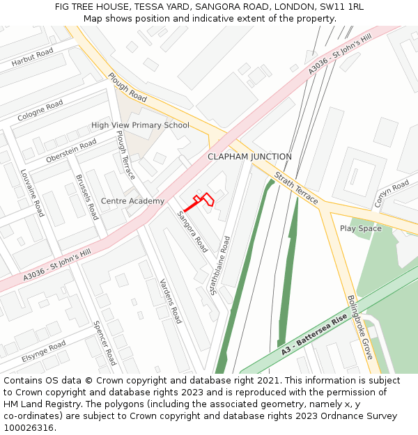 FIG TREE HOUSE, TESSA YARD, SANGORA ROAD, LONDON, SW11 1RL: Location map and indicative extent of plot