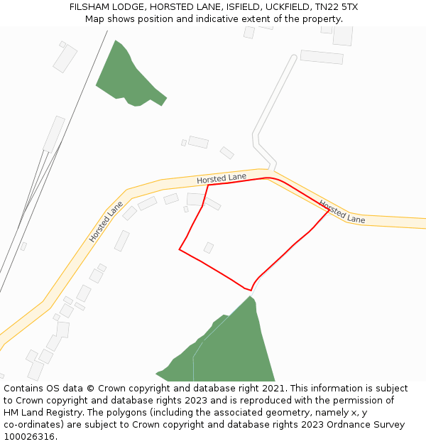 FILSHAM LODGE, HORSTED LANE, ISFIELD, UCKFIELD, TN22 5TX: Location map and indicative extent of plot