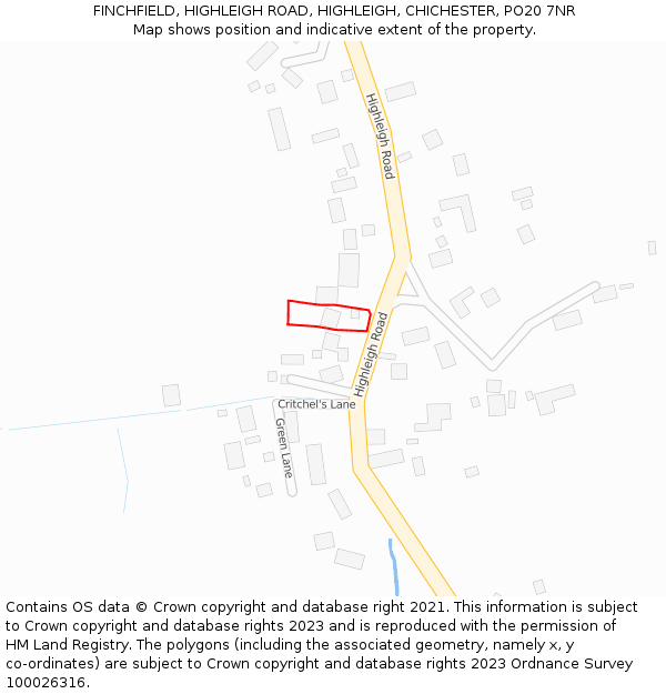 FINCHFIELD, HIGHLEIGH ROAD, HIGHLEIGH, CHICHESTER, PO20 7NR: Location map and indicative extent of plot