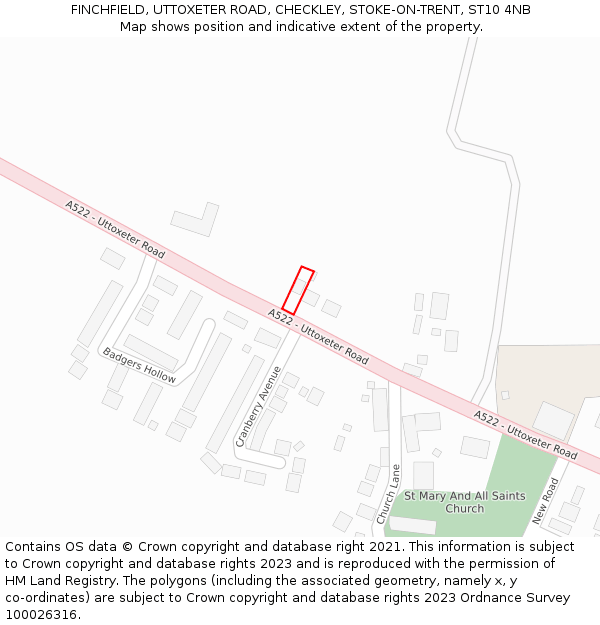 FINCHFIELD, UTTOXETER ROAD, CHECKLEY, STOKE-ON-TRENT, ST10 4NB: Location map and indicative extent of plot