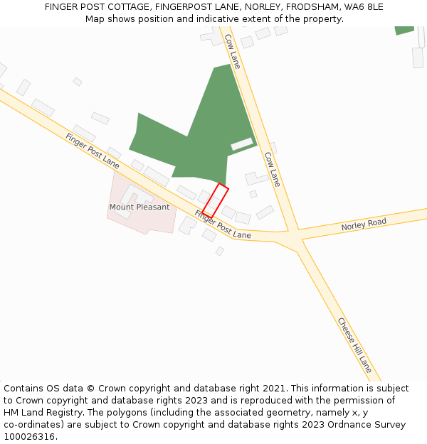 FINGER POST COTTAGE, FINGERPOST LANE, NORLEY, FRODSHAM, WA6 8LE: Location map and indicative extent of plot