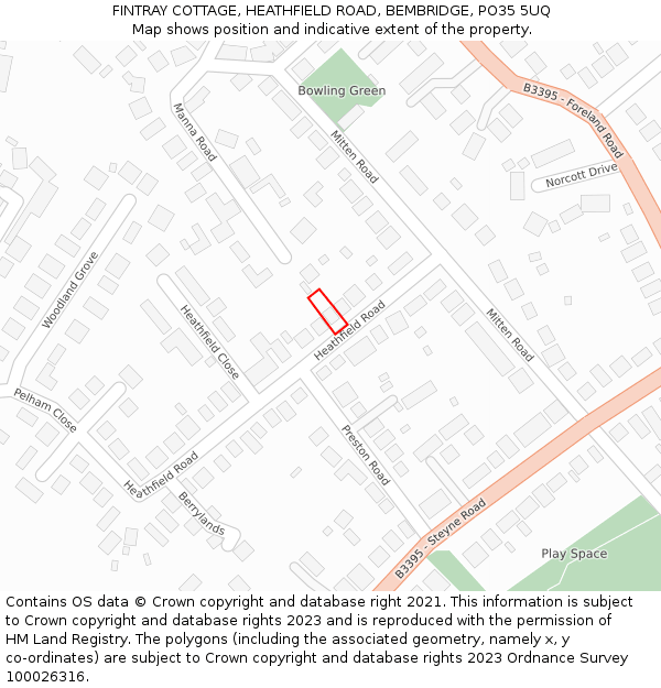 FINTRAY COTTAGE, HEATHFIELD ROAD, BEMBRIDGE, PO35 5UQ: Location map and indicative extent of plot