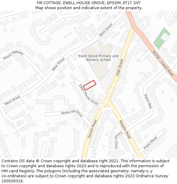 FIR COTTAGE, EWELL HOUSE GROVE, EPSOM, KT17 1NT: Location map and indicative extent of plot