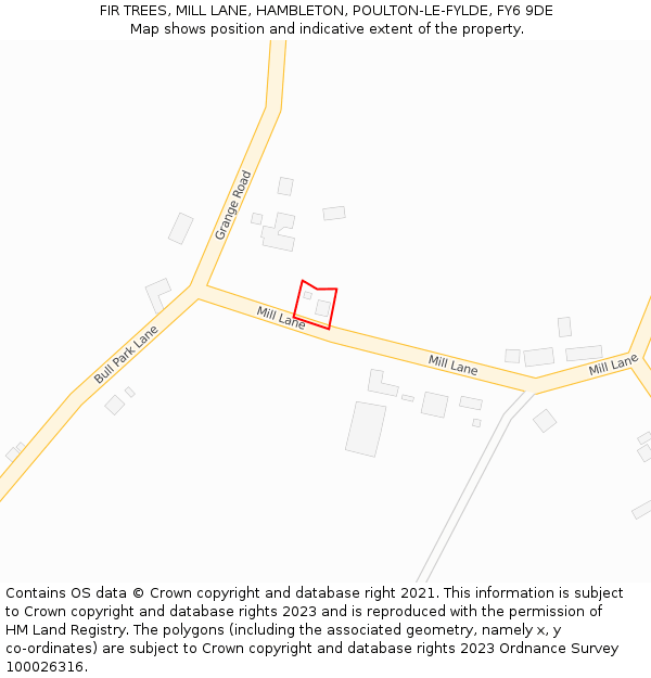 FIR TREES, MILL LANE, HAMBLETON, POULTON-LE-FYLDE, FY6 9DE: Location map and indicative extent of plot