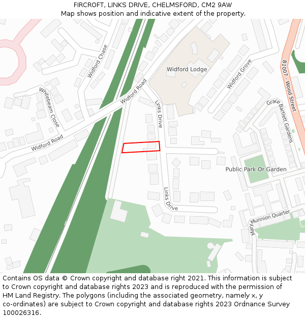 FIRCROFT, LINKS DRIVE, CHELMSFORD, CM2 9AW: Location map and indicative extent of plot