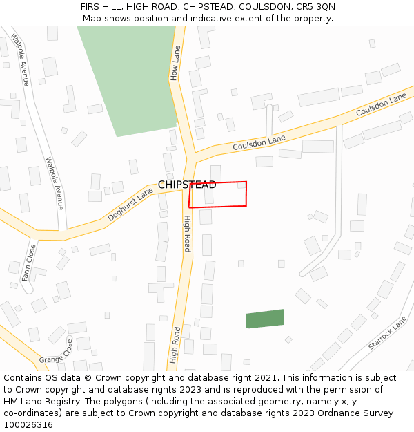 FIRS HILL, HIGH ROAD, CHIPSTEAD, COULSDON, CR5 3QN: Location map and indicative extent of plot