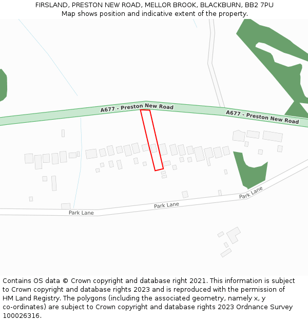 FIRSLAND, PRESTON NEW ROAD, MELLOR BROOK, BLACKBURN, BB2 7PU: Location map and indicative extent of plot