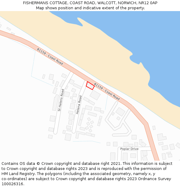 FISHERMANS COTTAGE, COAST ROAD, WALCOTT, NORWICH, NR12 0AP: Location map and indicative extent of plot