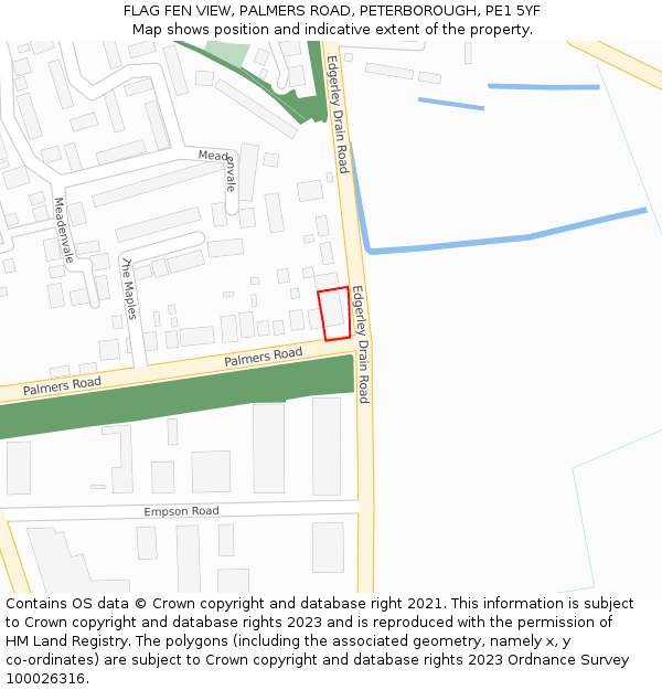 FLAG FEN VIEW, PALMERS ROAD, PETERBOROUGH, PE1 5YF: Location map and indicative extent of plot