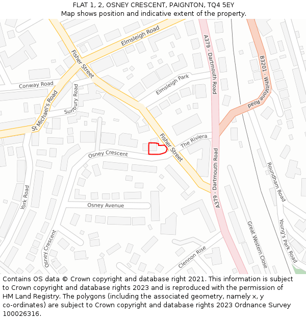 FLAT 1, 2, OSNEY CRESCENT, PAIGNTON, TQ4 5EY: Location map and indicative extent of plot