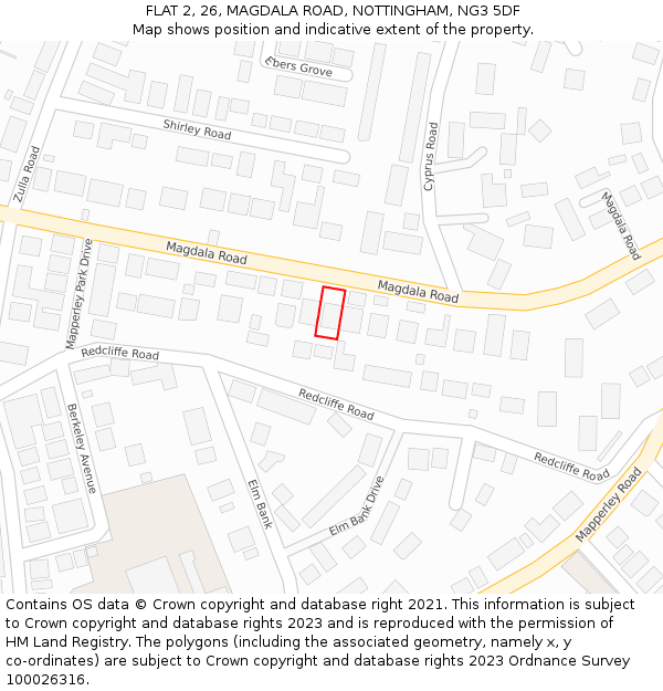 FLAT 2, 26, MAGDALA ROAD, NOTTINGHAM, NG3 5DF: Location map and indicative extent of plot
