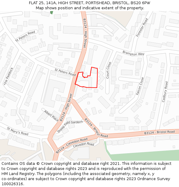 FLAT 25, 141A, HIGH STREET, PORTISHEAD, BRISTOL, BS20 6PW: Location map and indicative extent of plot