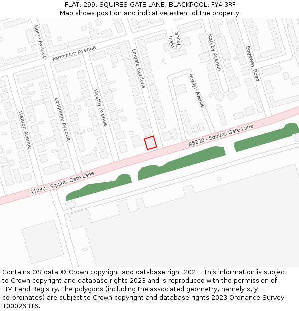 FLAT, 299, SQUIRES GATE LANE, BLACKPOOL, FY4 3RF: Location map and indicative extent of plot
