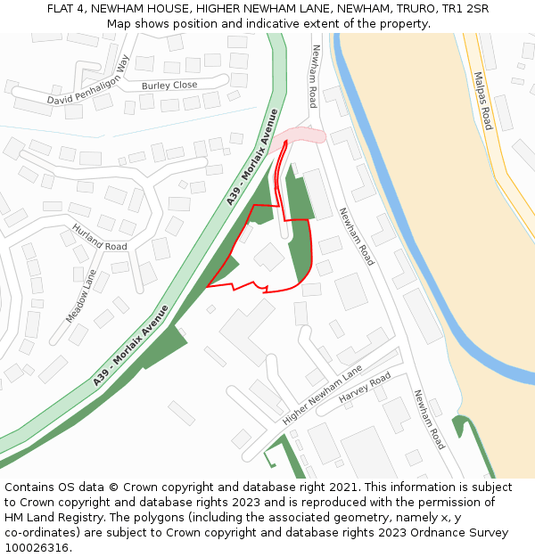 FLAT 4, NEWHAM HOUSE, HIGHER NEWHAM LANE, NEWHAM, TRURO, TR1 2SR: Location map and indicative extent of plot