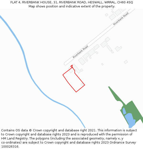 FLAT 4, RIVERBANK HOUSE, 31, RIVERBANK ROAD, HESWALL, WIRRAL, CH60 4SQ: Location map and indicative extent of plot