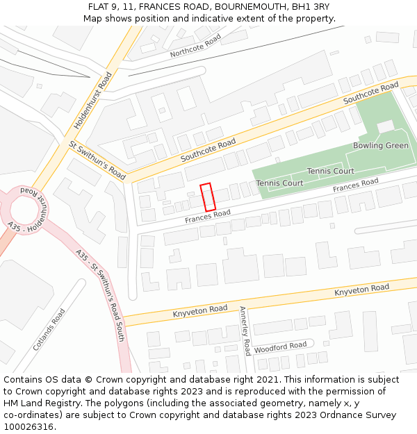 FLAT 9, 11, FRANCES ROAD, BOURNEMOUTH, BH1 3RY: Location map and indicative extent of plot