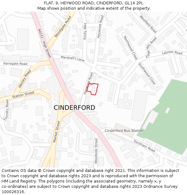 FLAT, 9, HEYWOOD ROAD, CINDERFORD, GL14 2PL: Location map and indicative extent of plot