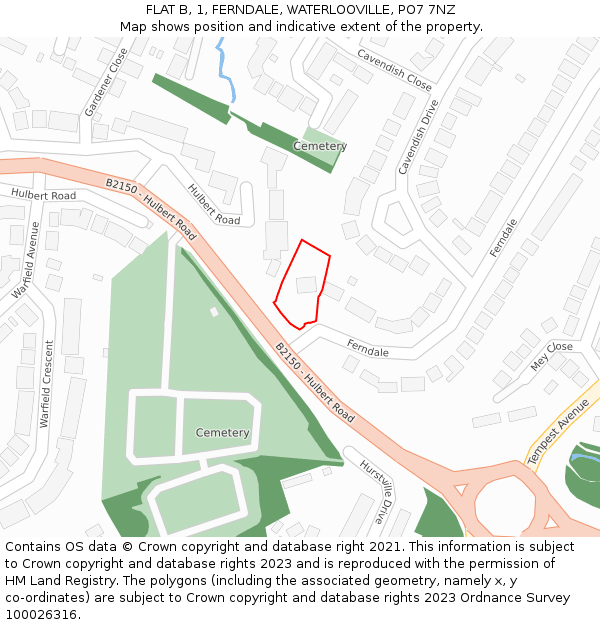 FLAT B, 1, FERNDALE, WATERLOOVILLE, PO7 7NZ: Location map and indicative extent of plot