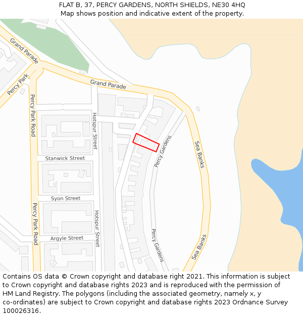 FLAT B, 37, PERCY GARDENS, NORTH SHIELDS, NE30 4HQ: Location map and indicative extent of plot