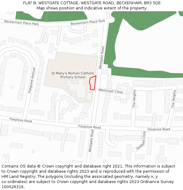 FLAT B, WESTGATE COTTAGE, WESTGATE ROAD, BECKENHAM, BR3 5DE: Location map and indicative extent of plot