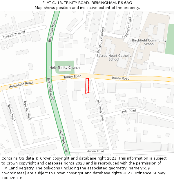 FLAT C, 18, TRINITY ROAD, BIRMINGHAM, B6 6AG: Location map and indicative extent of plot