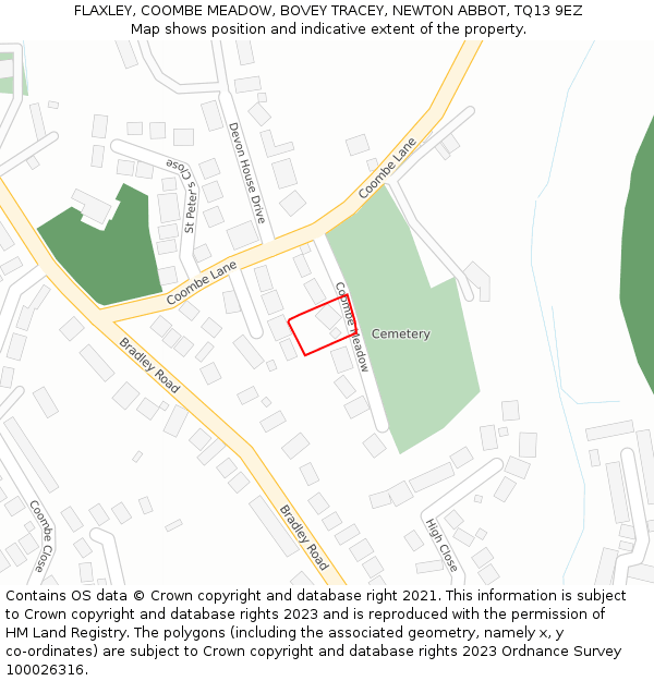 FLAXLEY, COOMBE MEADOW, BOVEY TRACEY, NEWTON ABBOT, TQ13 9EZ: Location map and indicative extent of plot