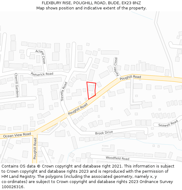 FLEXBURY RISE, POUGHILL ROAD, BUDE, EX23 8NZ: Location map and indicative extent of plot