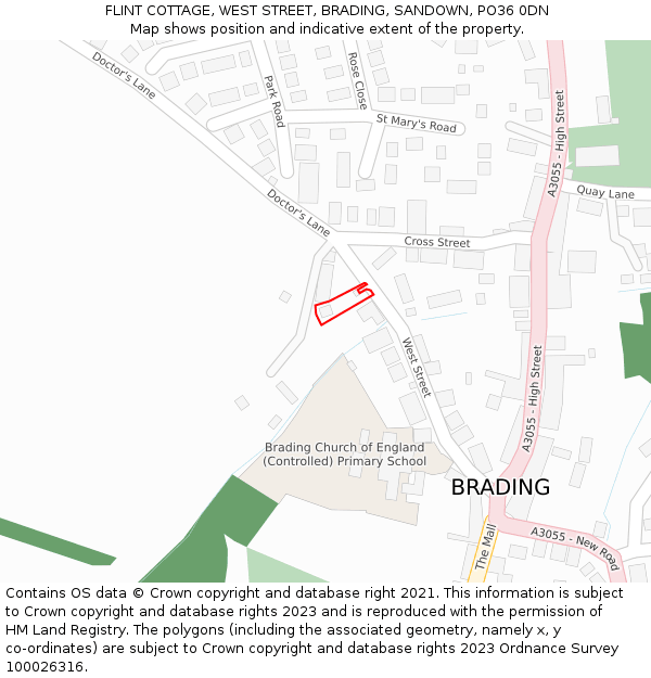 FLINT COTTAGE, WEST STREET, BRADING, SANDOWN, PO36 0DN: Location map and indicative extent of plot