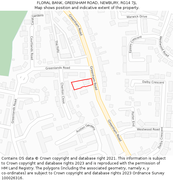 FLORAL BANK, GREENHAM ROAD, NEWBURY, RG14 7JL: Location map and indicative extent of plot