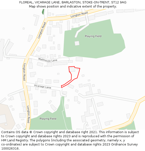 FLOREAL, VICARAGE LANE, BARLASTON, STOKE-ON-TRENT, ST12 9AG: Location map and indicative extent of plot