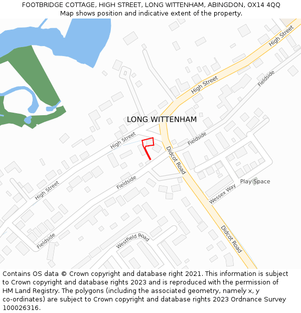 FOOTBRIDGE COTTAGE, HIGH STREET, LONG WITTENHAM, ABINGDON, OX14 4QQ: Location map and indicative extent of plot