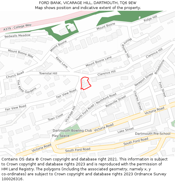 FORD BANK, VICARAGE HILL, DARTMOUTH, TQ6 9EW: Location map and indicative extent of plot