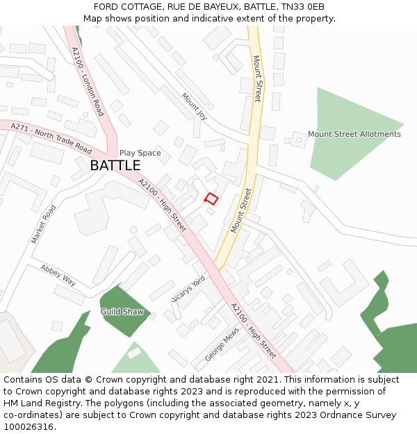 FORD COTTAGE, RUE DE BAYEUX, BATTLE, TN33 0EB: Location map and indicative extent of plot