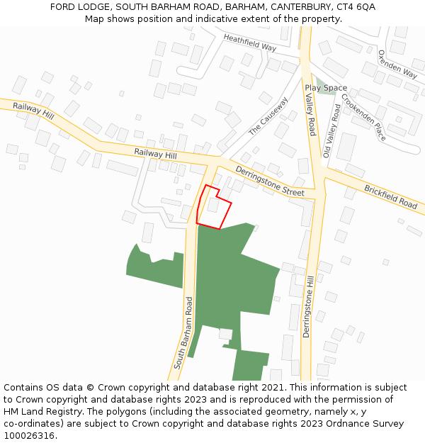 FORD LODGE, SOUTH BARHAM ROAD, BARHAM, CANTERBURY, CT4 6QA: Location map and indicative extent of plot