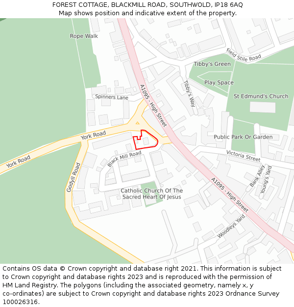 FOREST COTTAGE, BLACKMILL ROAD, SOUTHWOLD, IP18 6AQ: Location map and indicative extent of plot