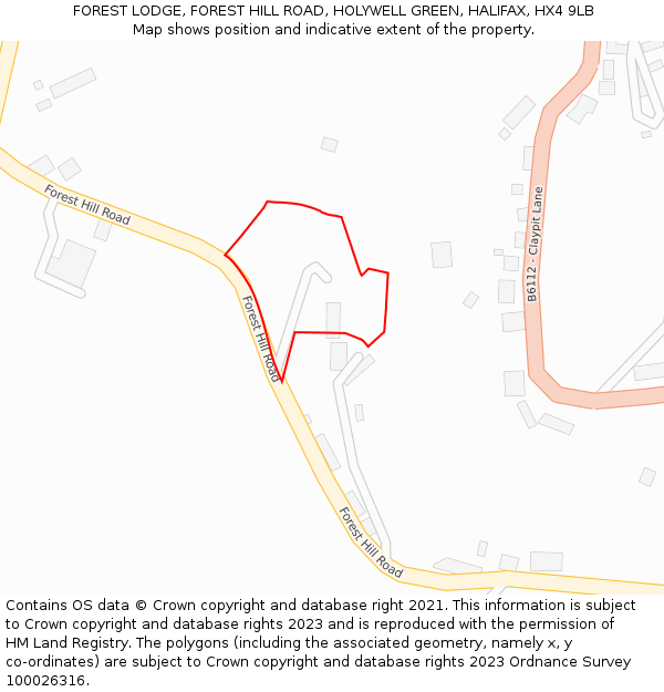 FOREST LODGE, FOREST HILL ROAD, HOLYWELL GREEN, HALIFAX, HX4 9LB: Location map and indicative extent of plot