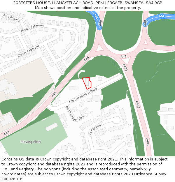 FORESTERS HOUSE, LLANGYFELACH ROAD, PENLLERGAER, SWANSEA, SA4 9GP: Location map and indicative extent of plot