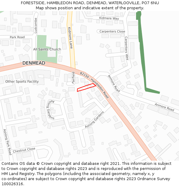 FORESTSIDE, HAMBLEDON ROAD, DENMEAD, WATERLOOVILLE, PO7 6NU: Location map and indicative extent of plot
