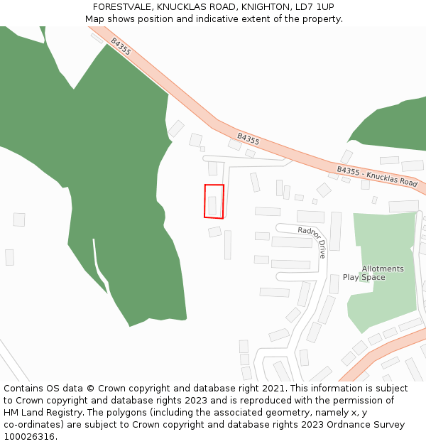 FORESTVALE, KNUCKLAS ROAD, KNIGHTON, LD7 1UP: Location map and indicative extent of plot