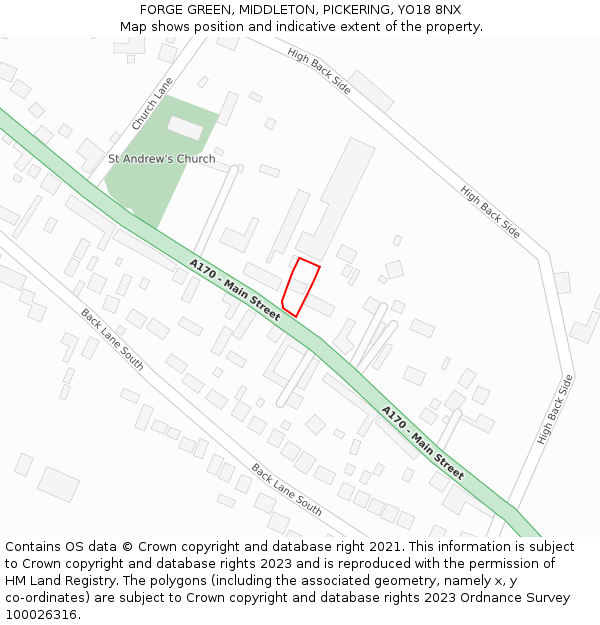 FORGE GREEN, MIDDLETON, PICKERING, YO18 8NX: Location map and indicative extent of plot