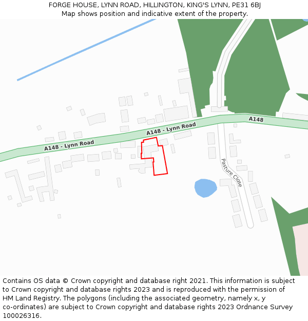 FORGE HOUSE, LYNN ROAD, HILLINGTON, KING'S LYNN, PE31 6BJ: Location map and indicative extent of plot
