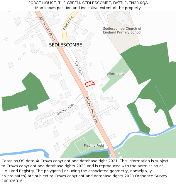 FORGE HOUSE, THE GREEN, SEDLESCOMBE, BATTLE, TN33 0QA: Location map and indicative extent of plot