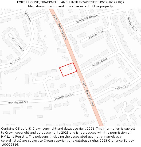 FORTH HOUSE, BRACKNELL LANE, HARTLEY WINTNEY, HOOK, RG27 8QP: Location map and indicative extent of plot