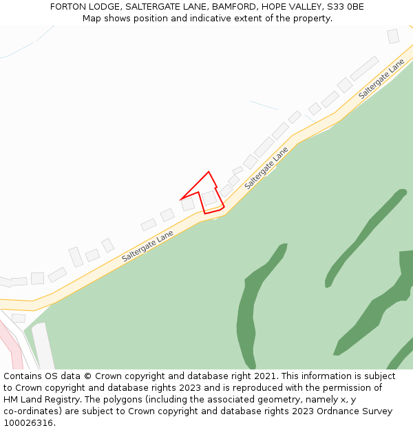 FORTON LODGE, SALTERGATE LANE, BAMFORD, HOPE VALLEY, S33 0BE: Location map and indicative extent of plot