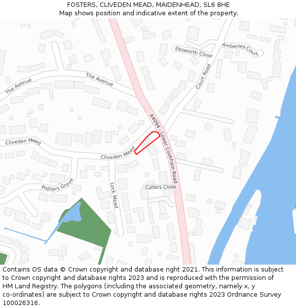 FOSTERS, CLIVEDEN MEAD, MAIDENHEAD, SL6 8HE: Location map and indicative extent of plot