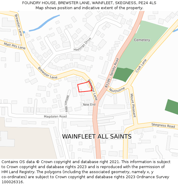 FOUNDRY HOUSE, BREWSTER LANE, WAINFLEET, SKEGNESS, PE24 4LS: Location map and indicative extent of plot